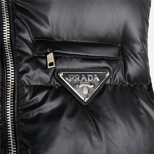 Prada Puffer Vest in Black with Stand Collar and Triangle Logo