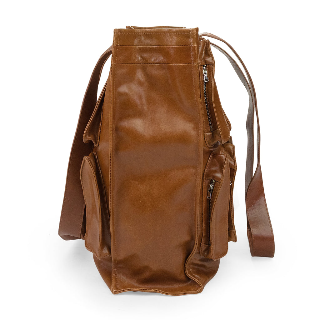 BROWN THORNED POCKET TOTE BAG