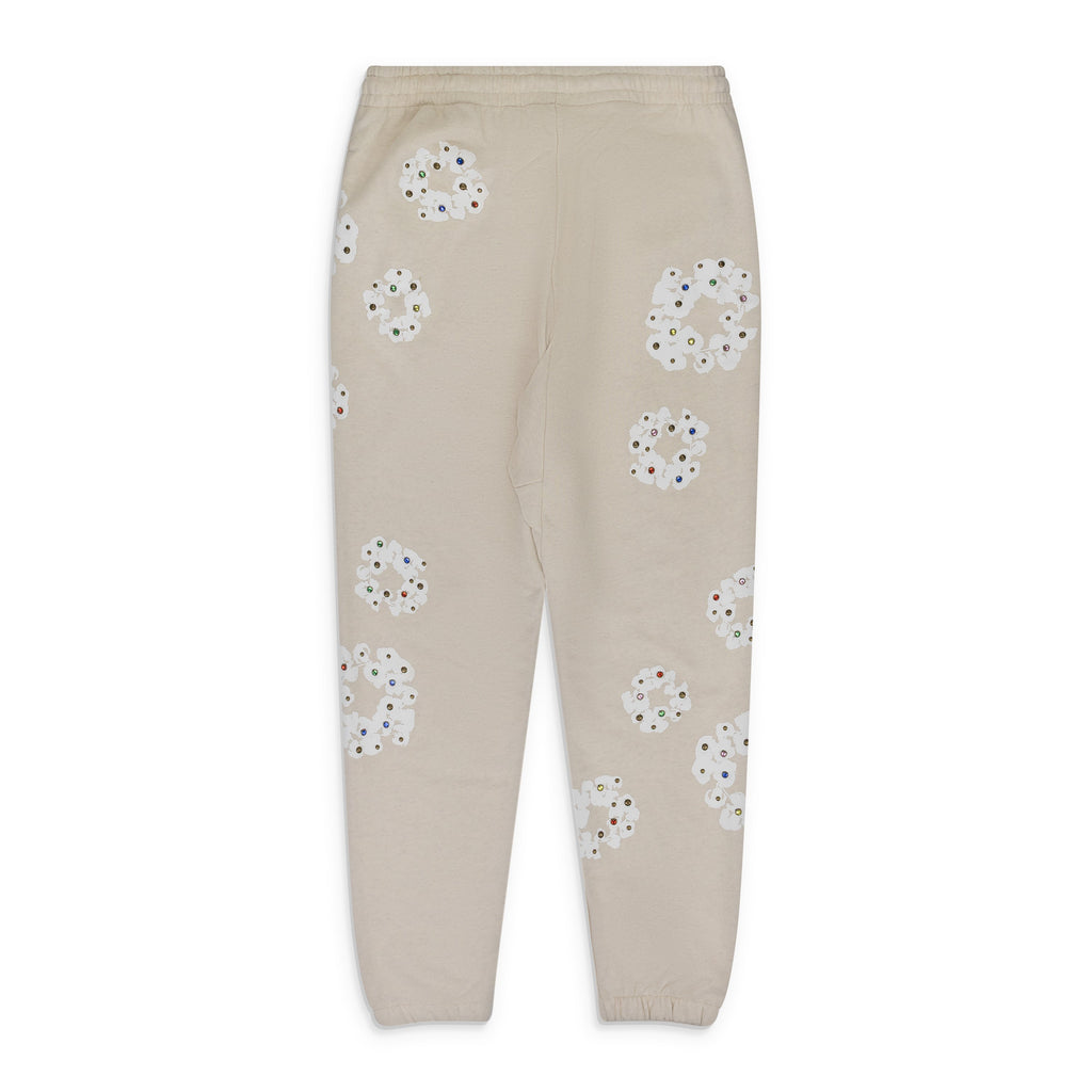 Cream Rhinestone Cotton Wreath Sweatpants