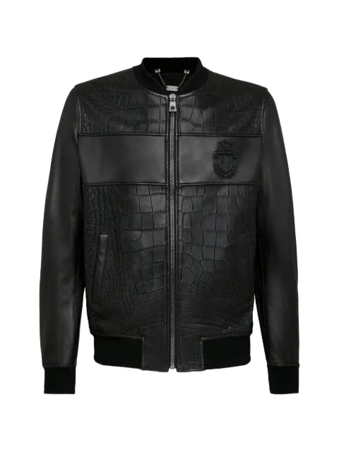 Billionaire leather bomber jacket with crest