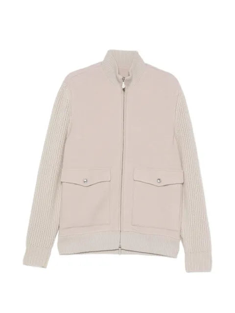 Eleventy cable-knit sleeve zip-up bomber jacket