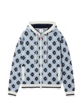 Casablanca blue merino monogram zip‑up hooded sweatshirt