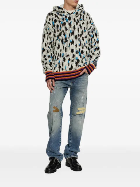PDF intarsia-knit striped-trim hoodie