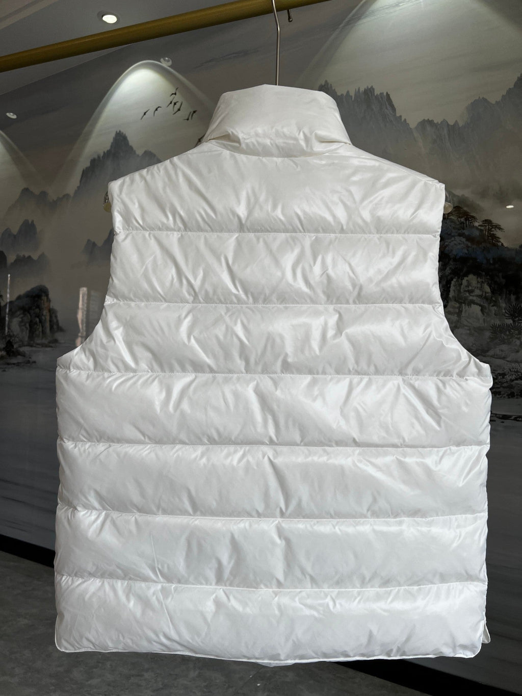Moncler White Quilted Puffer Vest with Stand Collar