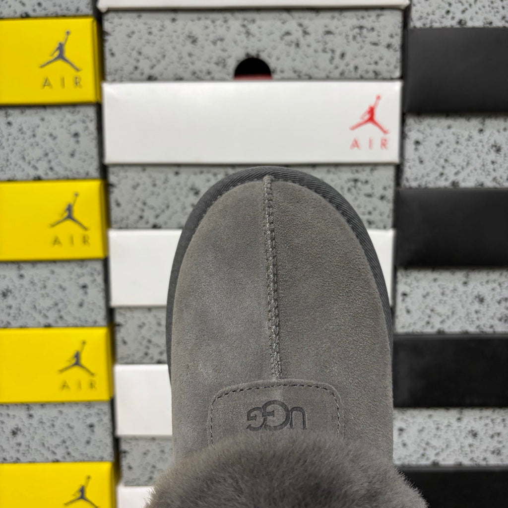 UGG Tazz Slipper – Women’s Suede Clog with Oversized Shearling Cuff in Grey