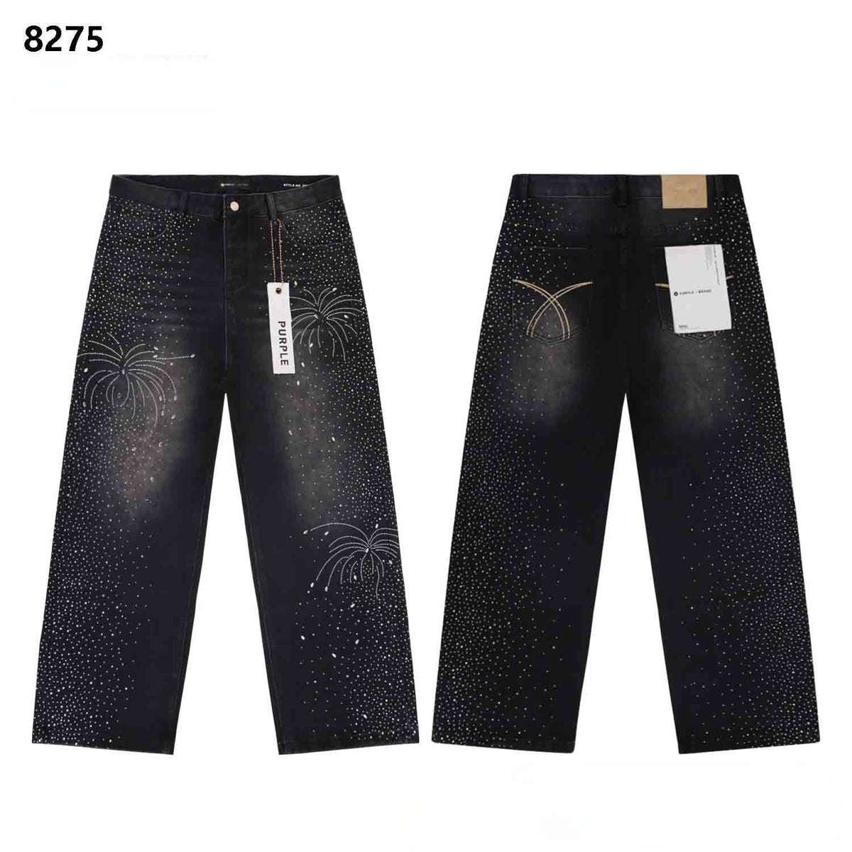 Purple Brand Rhinestone Wide Leg Denim Jeans Unisex