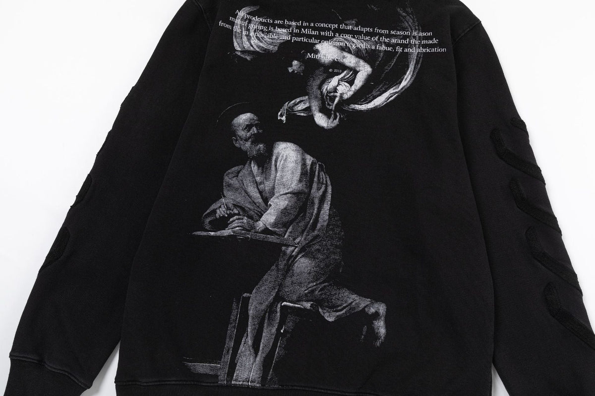 Off-White Black and White Figure Painting Graphic Hoodie