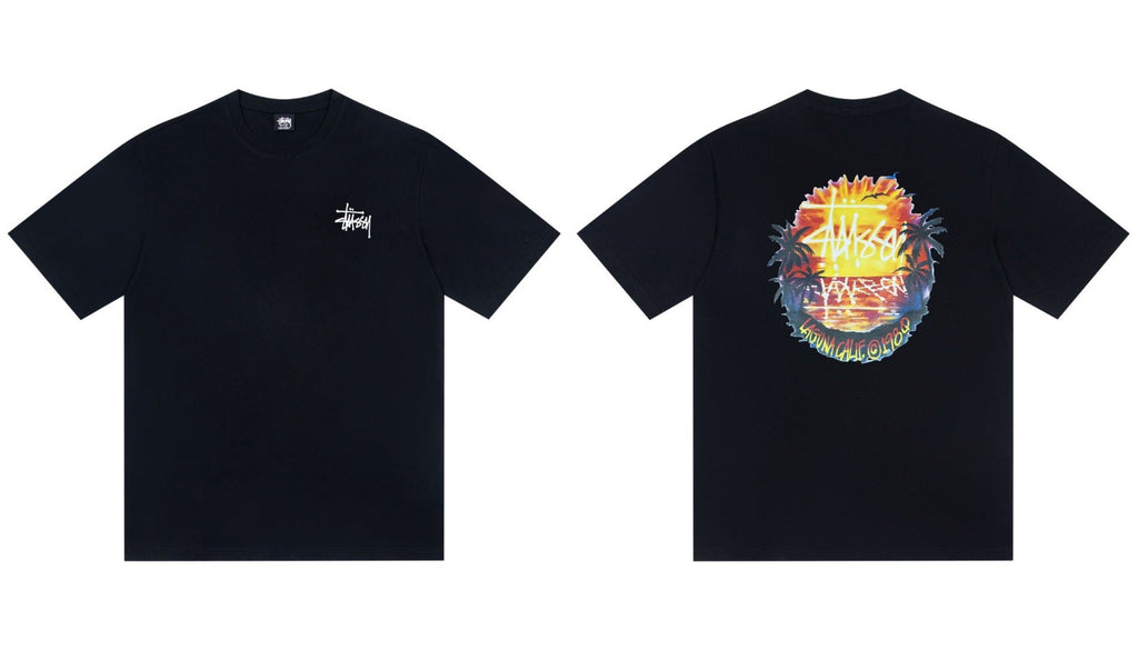 Stussy Laguna Sunset Palm Front And Back Graphic Short Sleeve Tee