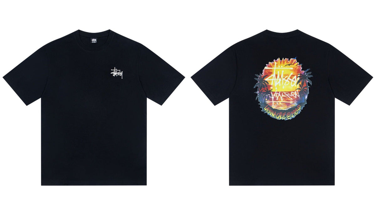 Stussy Laguna Sunset Palm Front And Back Graphic Short Sleeve Tee