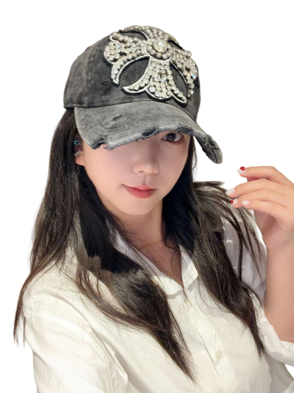 Rhinestone Cross Beaded Distressed Baseball Cap Streetwear Multi‑Style