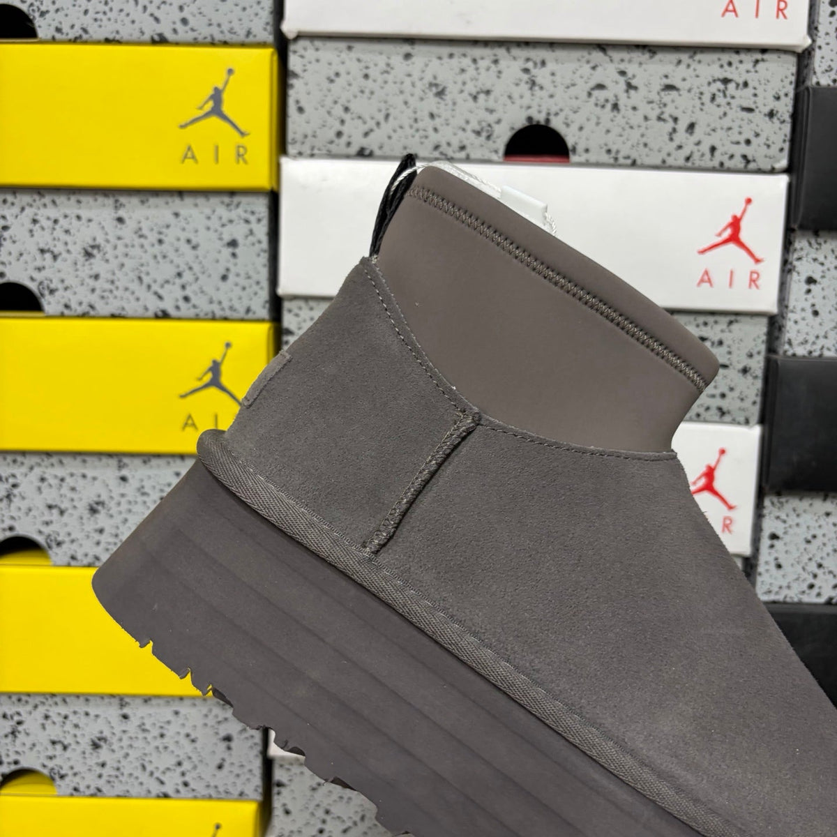 UGG Classic Ultra Mini Platform Boot – Women’s Suede Ankle Boot with Neoprene Collar in Charcoal