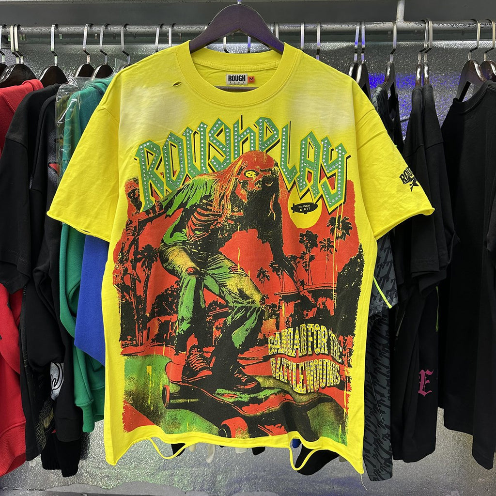 Rough Play Skate Skeleton Yellow Graphic T-Shirt