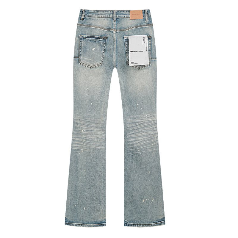 Purple Brand Light Blue Distressed Paint-Splatter Flared Jeans