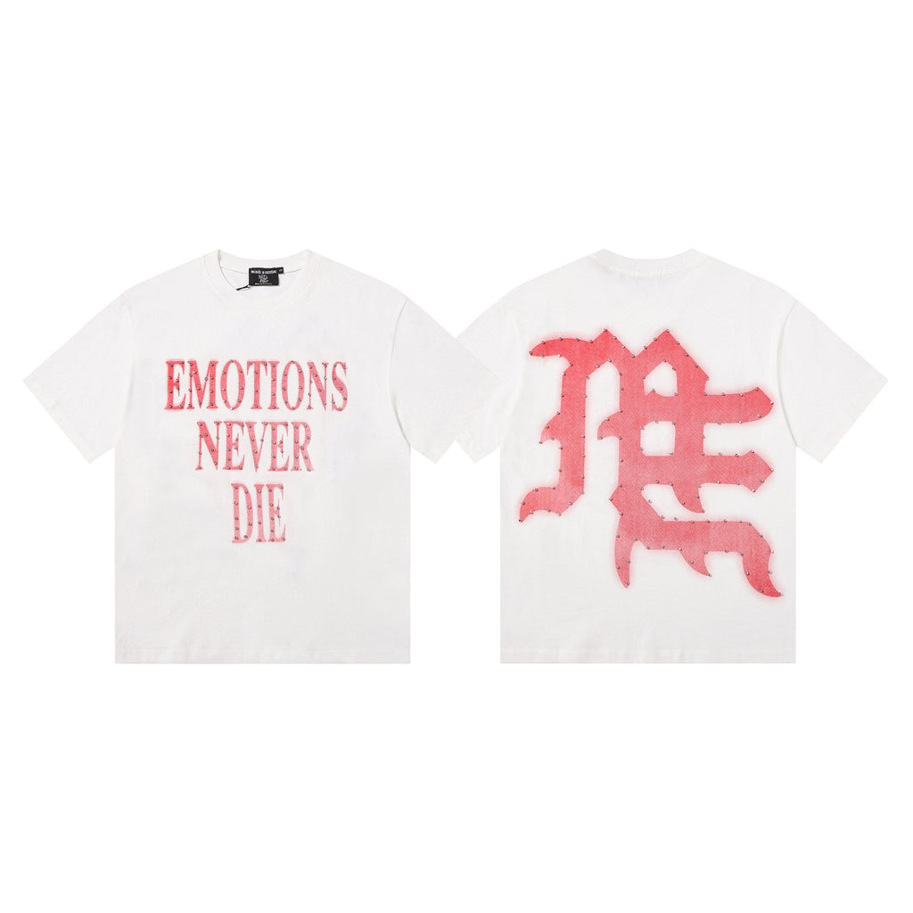 MIXED EMOTION Never Die Studded Graphic T-Shirt