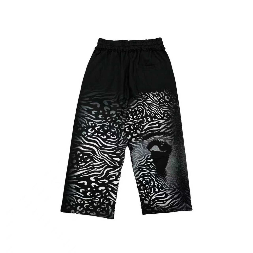 MIXED EMOTION Abstract Face Print Wide-Leg Pants