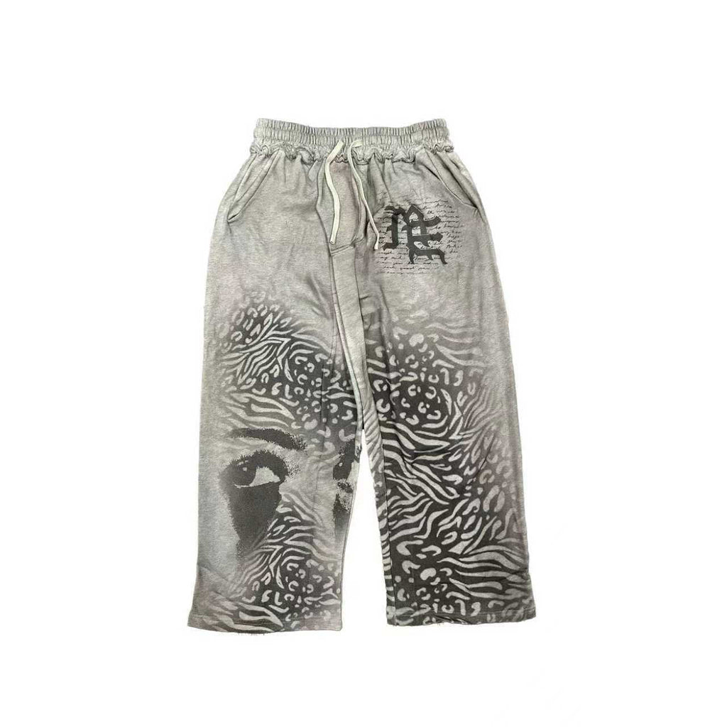 MIXED EMOTION Abstract Face Print Wide-Leg Pants