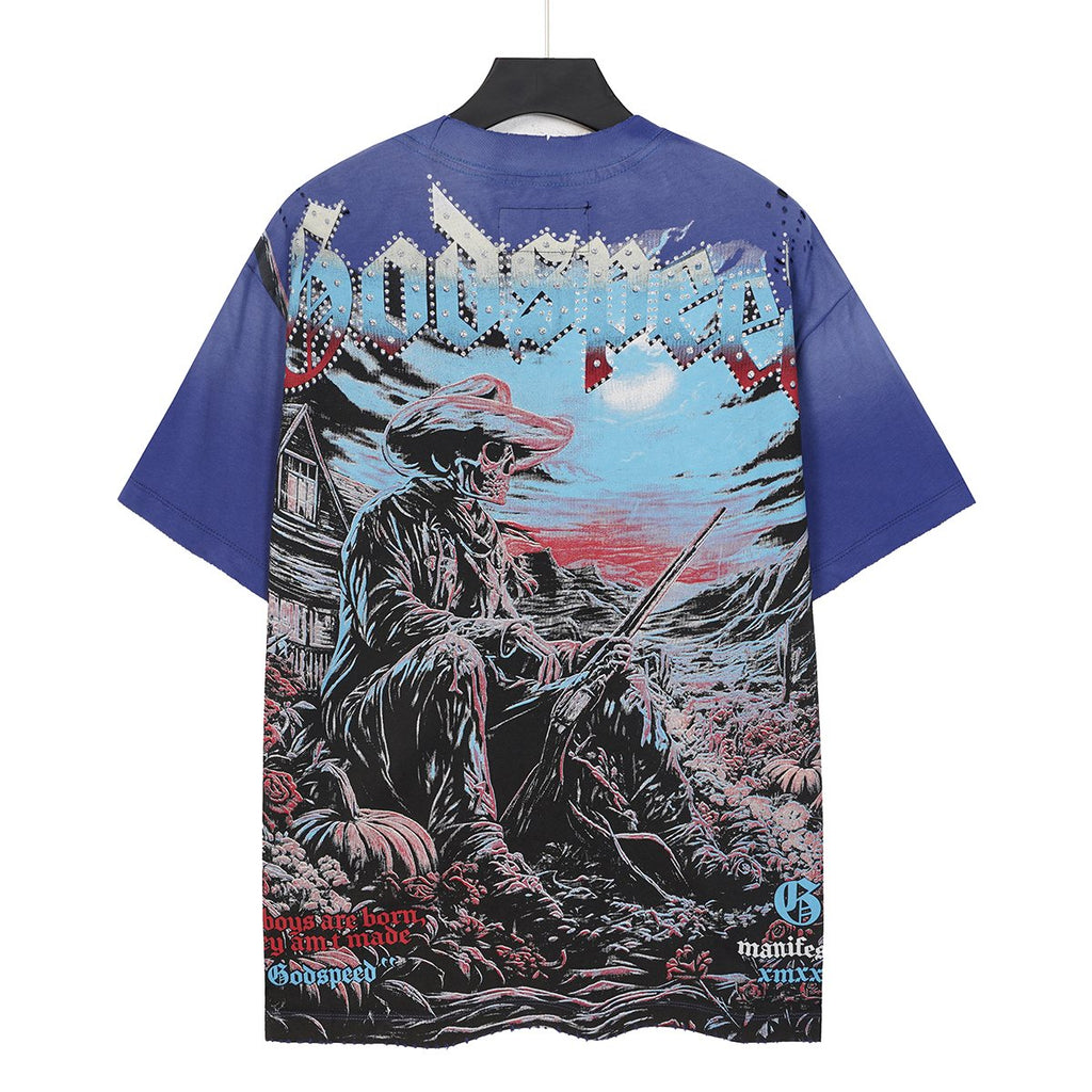 Godspeed Cowboy Skull Rhinestone-Style Short-Sleeve T-Shirt