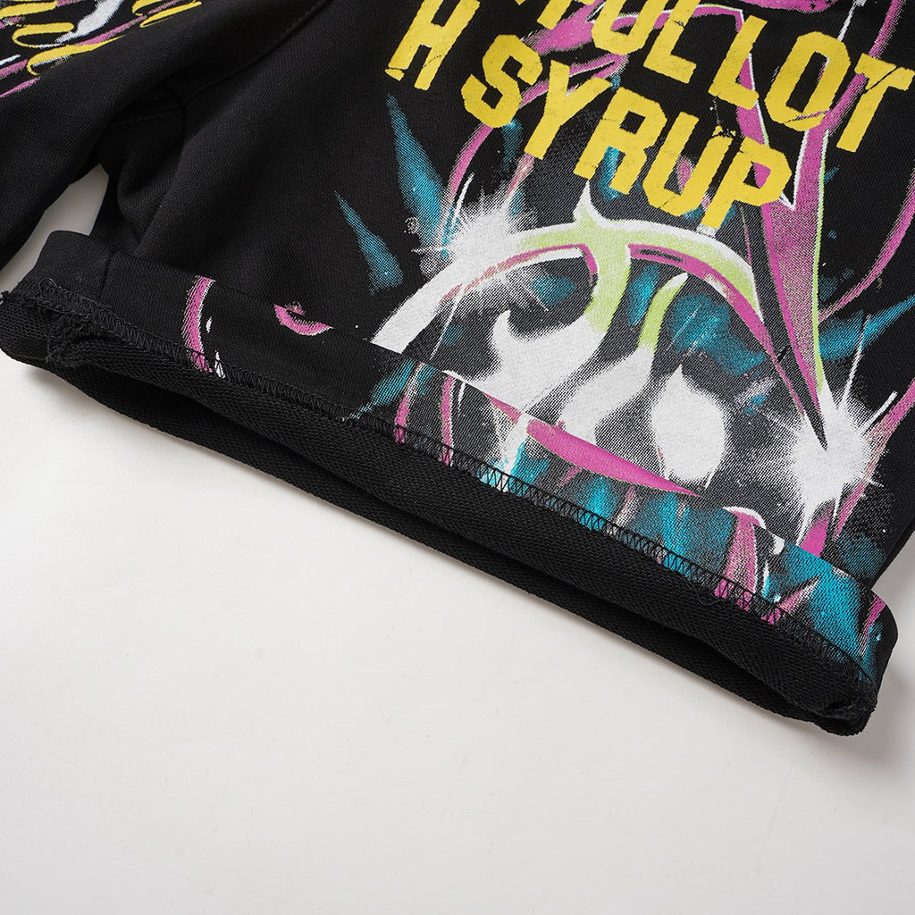 THAT'S A AWFUL LOT OF COUGH SYRUP Black Graphic Drawstring Shorts