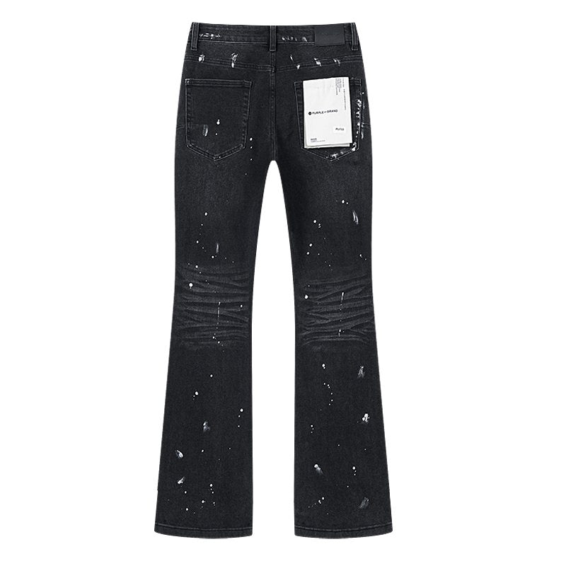 Purple Brand Black Paint-Splatter Distressed Flared Jeans