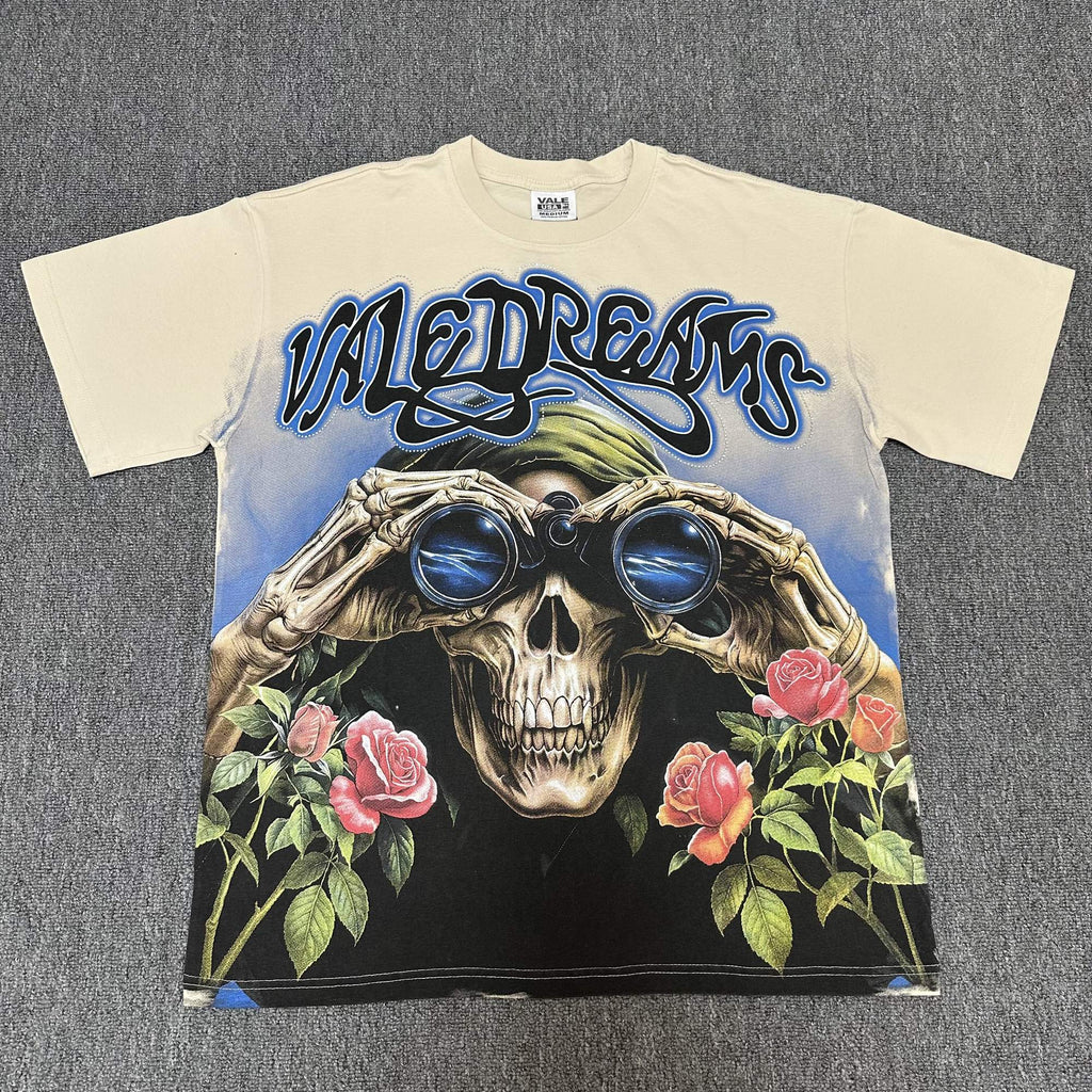 VALE USA Skull & Roses Rhinestone Short-Sleeve T-Shirt