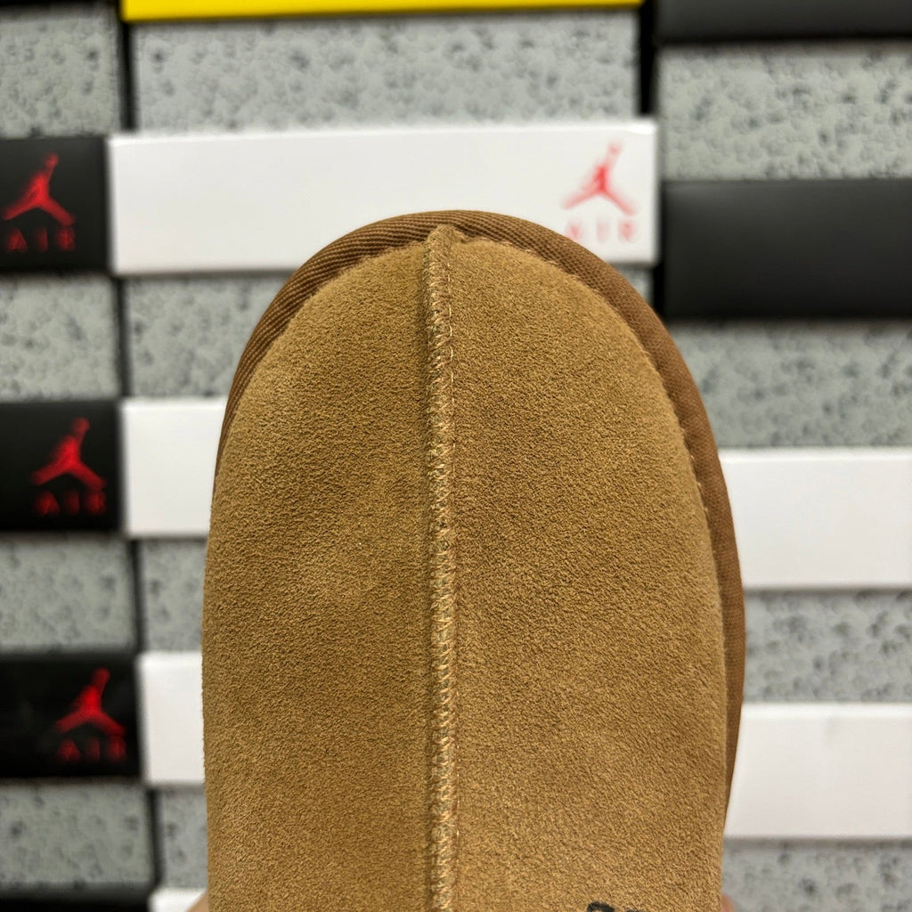 UGG Tazz Platform Slipper – Women’s Suede Clog with Red & Gold Braided Collar in Chestnut
