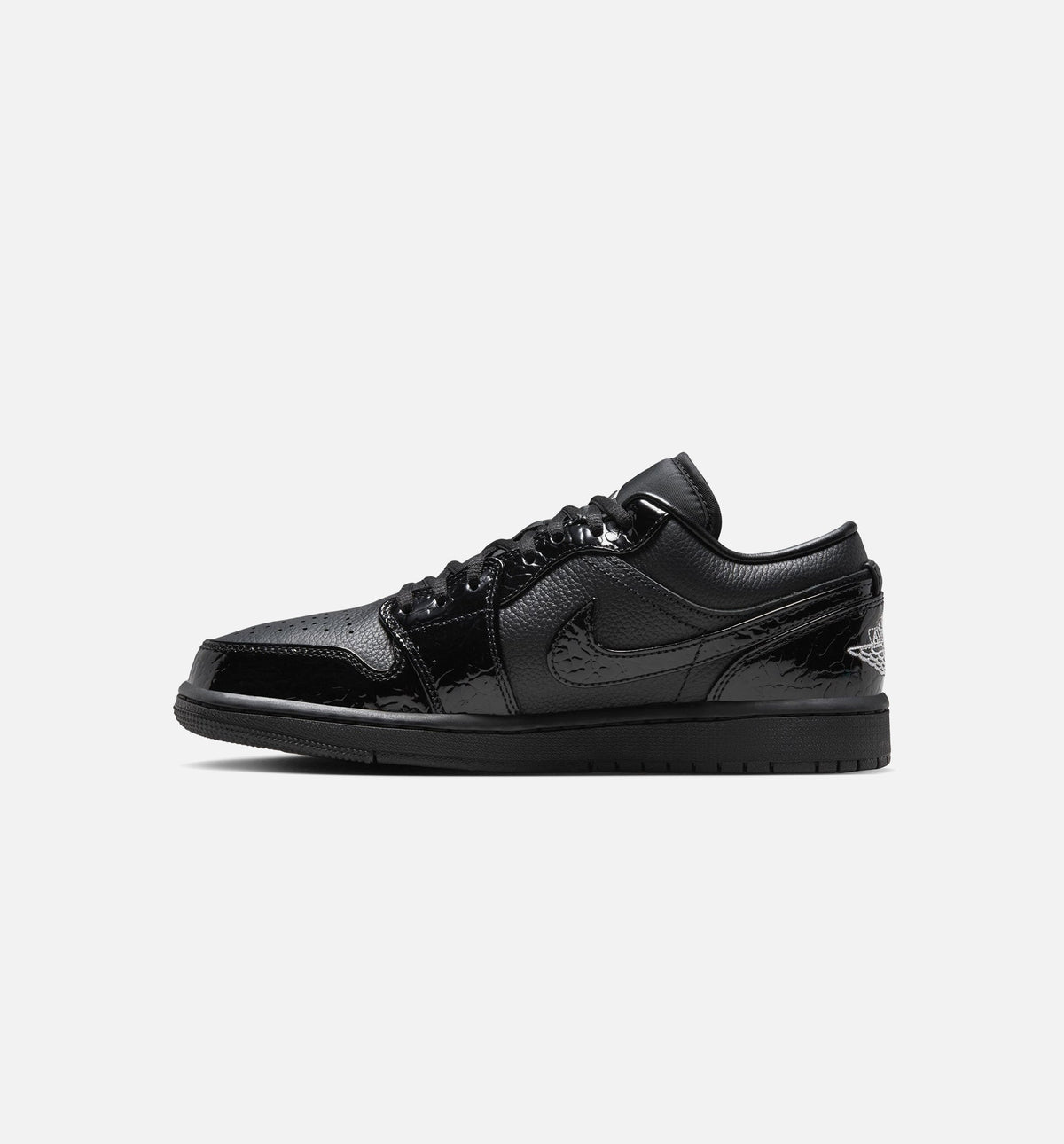 Air Jordan 1 Low Patent Elephant Women's Lifestyle Shoes - Black / White / Metallic Silver