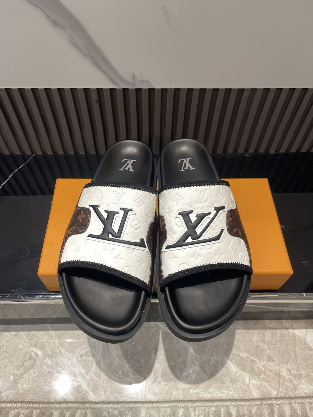 Louis Vuitton Brown Patterned Slide Sandals