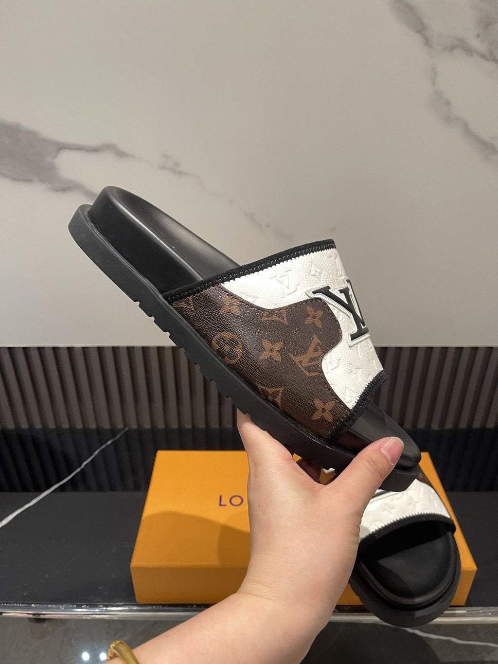 Louis Vuitton Brown Patterned Slide Sandals