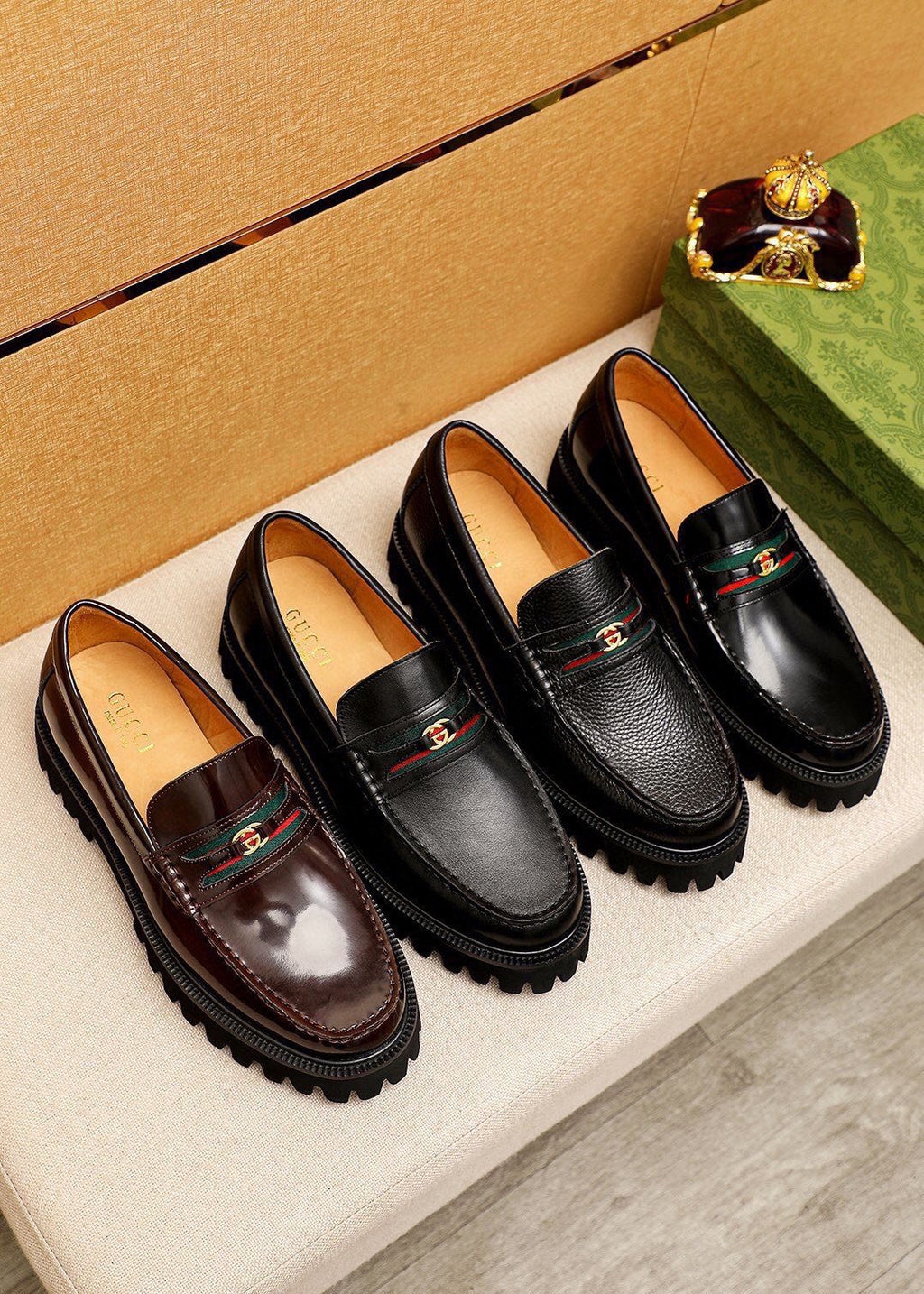 Gucci Black Lug Sole Loafers