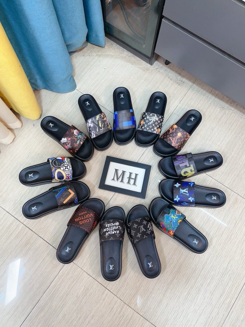 Louis Vuitton Men's Graphic Strap Slide Sandals