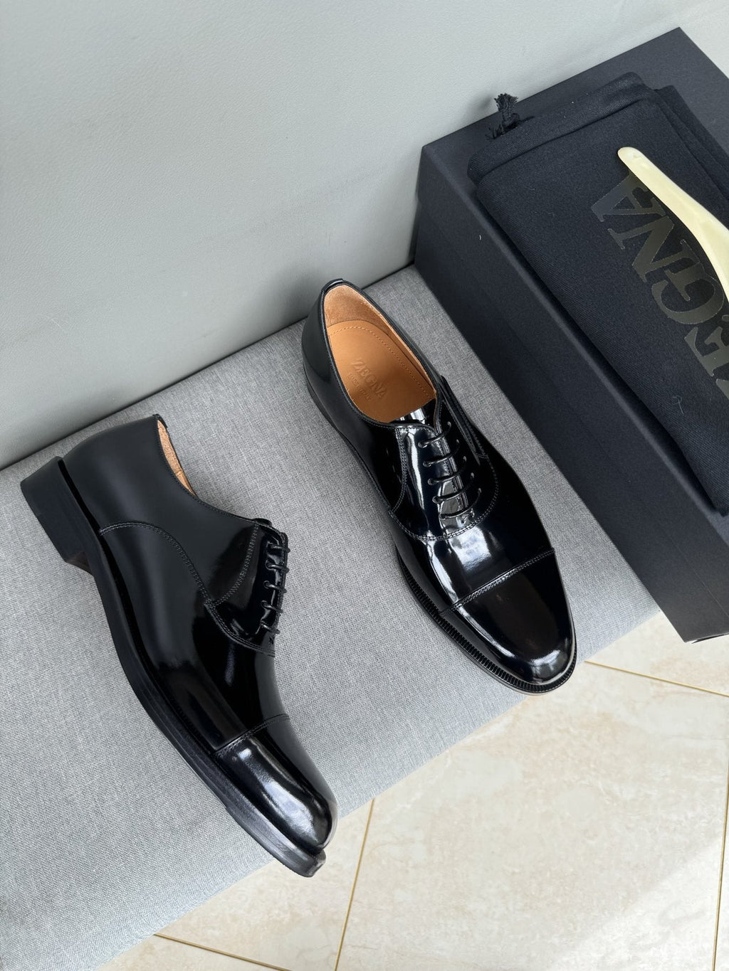 Zegna Men's Black Patent Leather Oxford Shoes