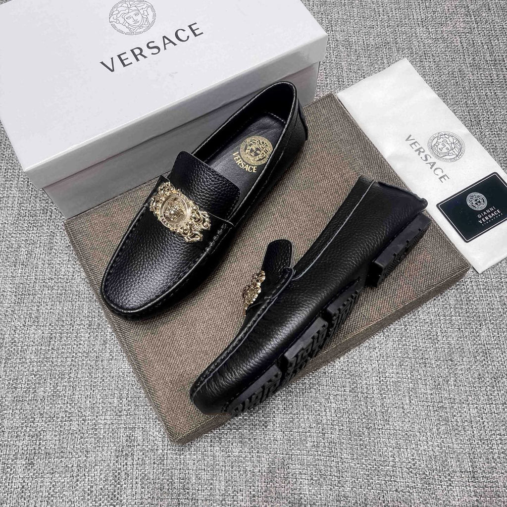 Versace Black Pebbled Leather Loafers
