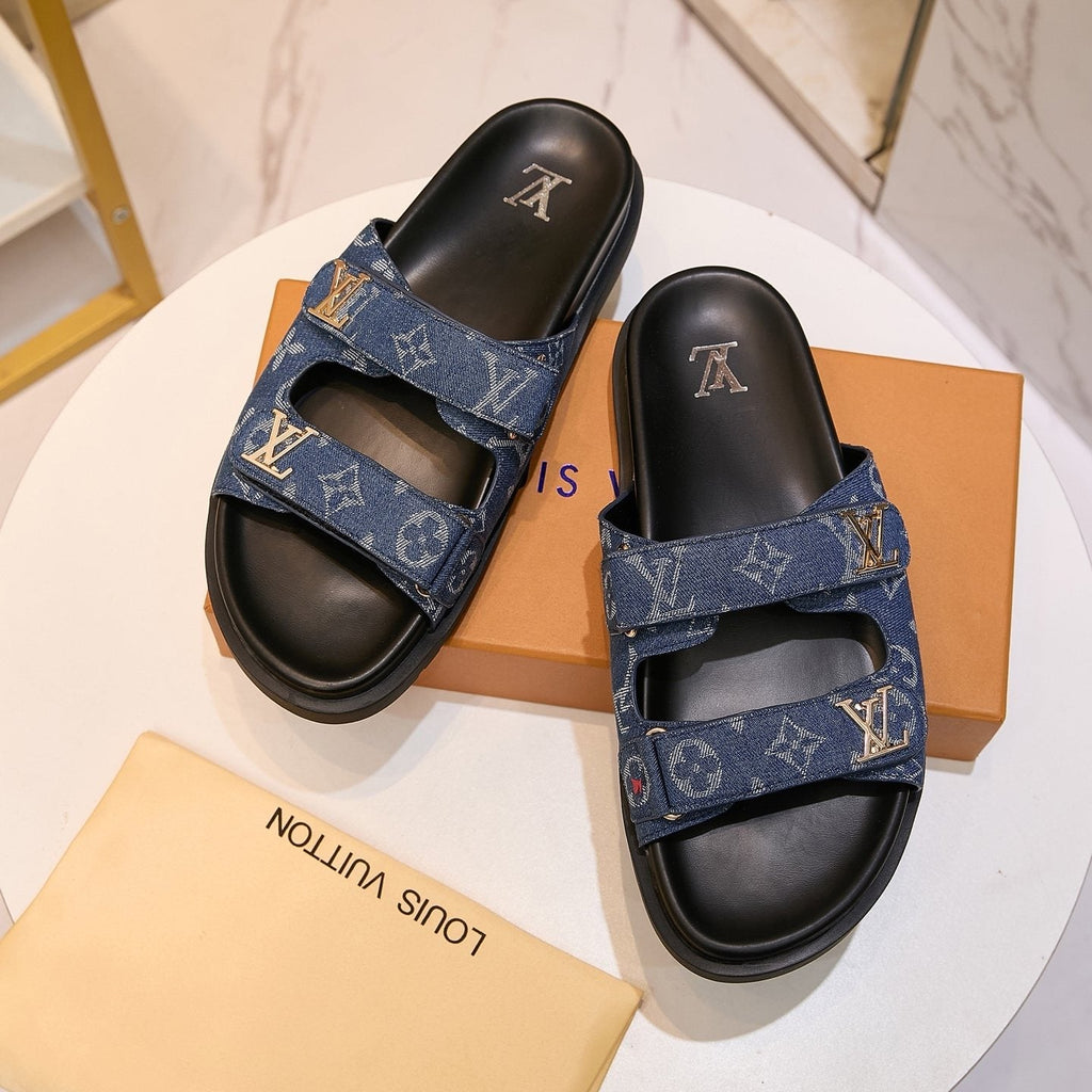 Louis Vuitton Blue Monogram Slide Sandals