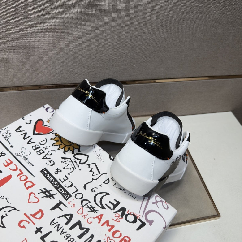 Dolce & Gabbana White Black Orange Low-Top Sneakers