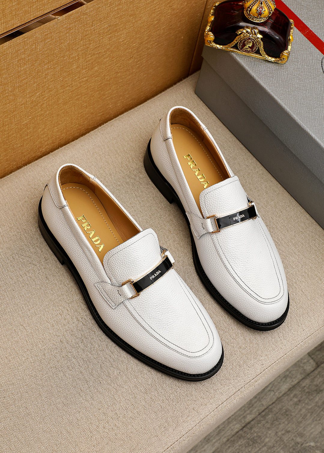 Prada White Leather Loafers