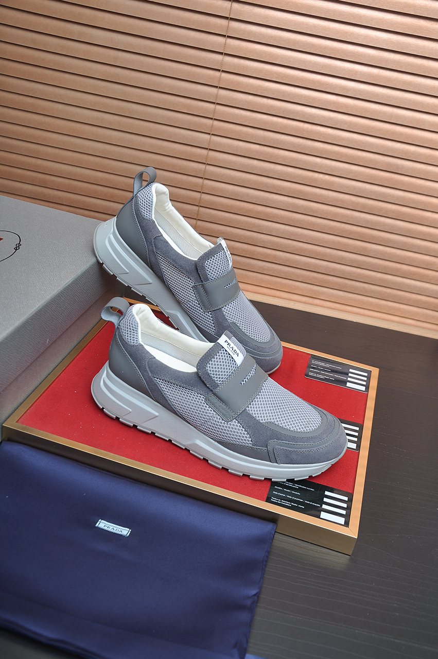 Prada Gray Strap Slip-On Sneakers