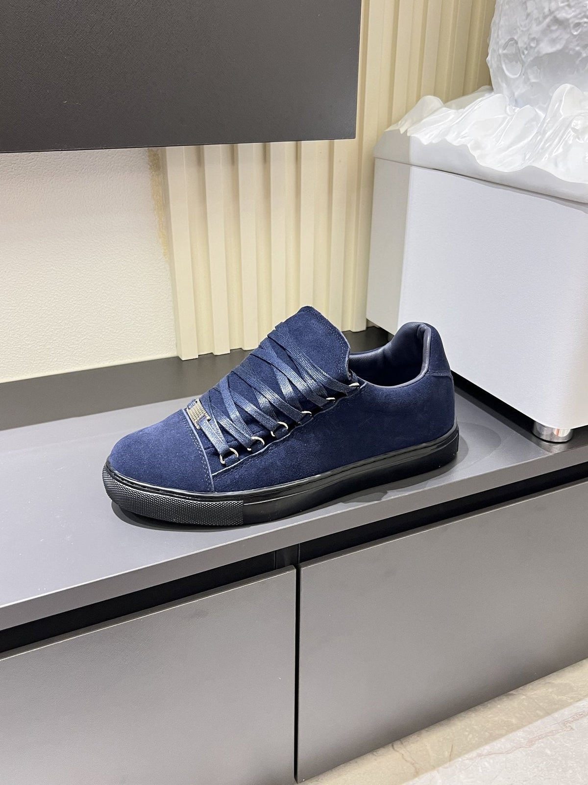 Balenciaga Navy Blue Textured Low-Top Sneakers