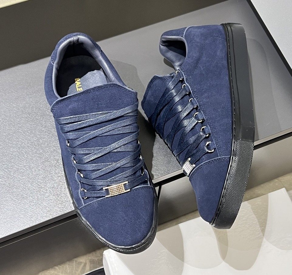 Balenciaga Navy Blue Textured Low-Top Sneakers