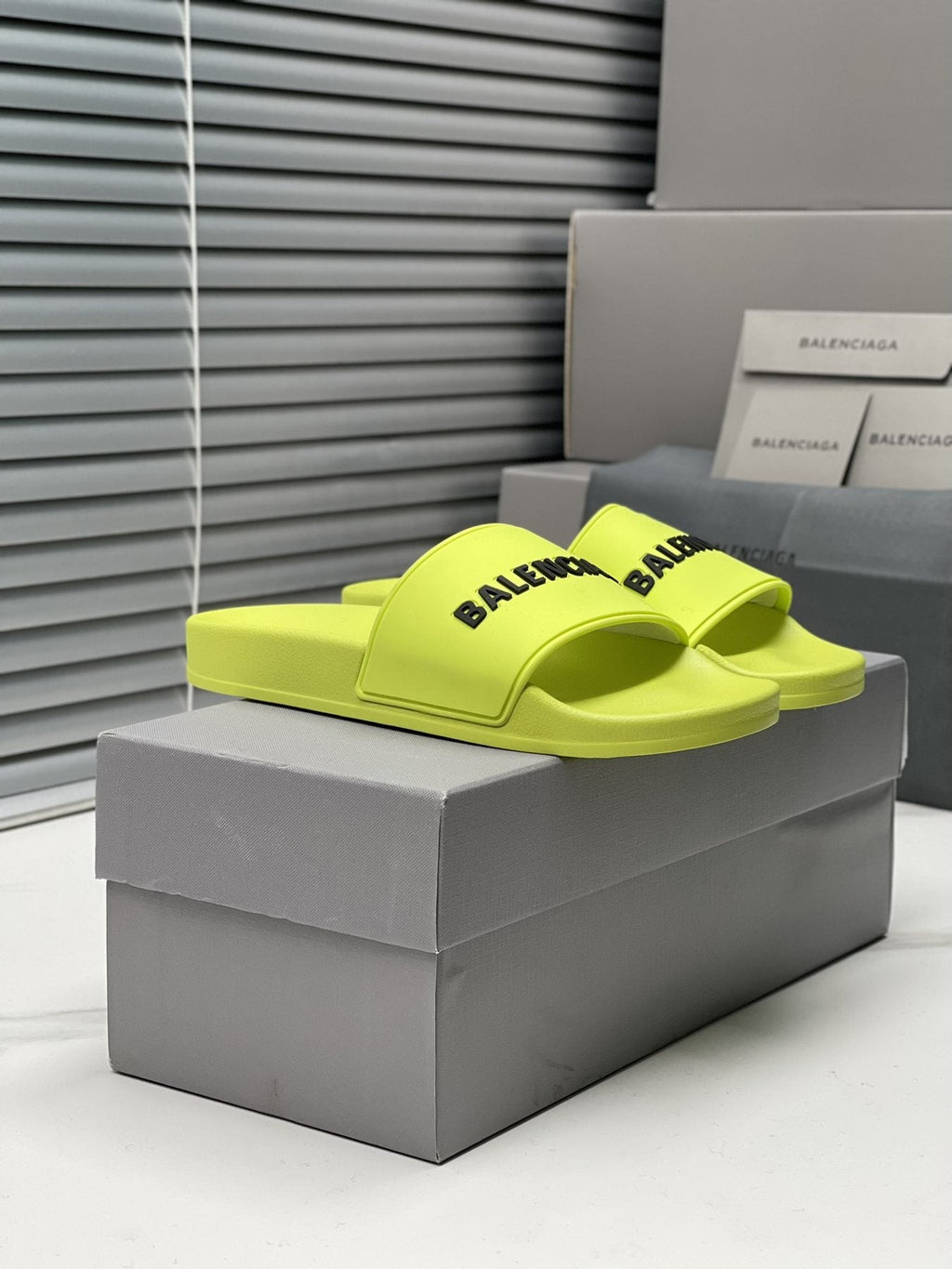 Balenciaga Neon Yellow-Green Slide Sandals