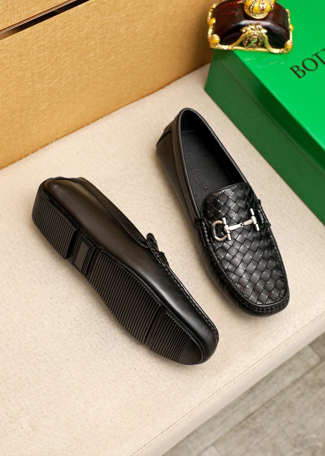 Bottega Veneta Black Woven Bit Driving Loafers