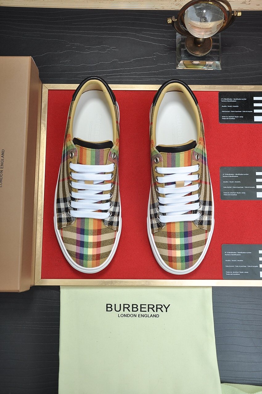 Burberry Beige Check Low-Top Sneakers - Beige Check-Pattern Upper