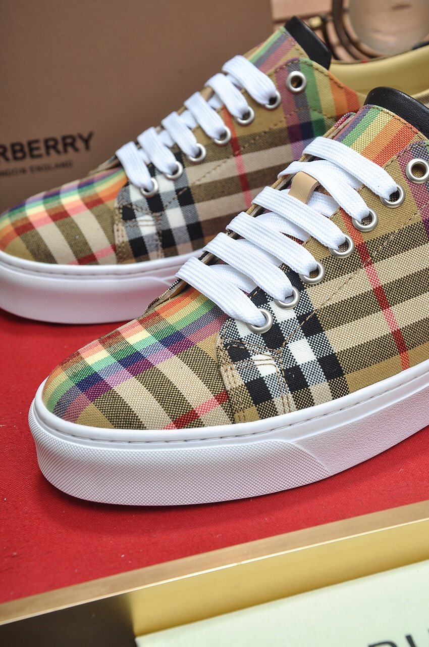 Burberry Beige Check Low-Top Sneakers - Beige Check-Pattern Upper