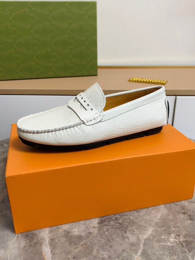 Louis Vuitton Men's White Leather Moc-Toe Loafers