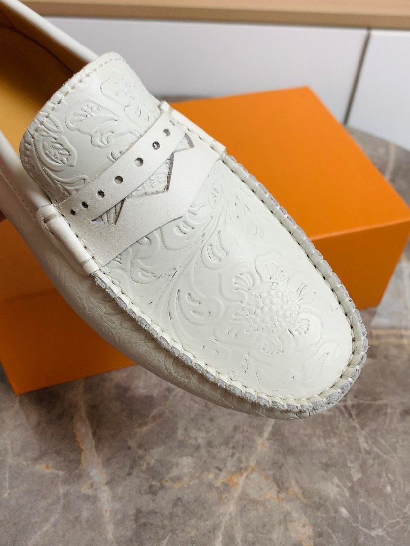 Louis Vuitton Men's White Leather Moc-Toe Loafers