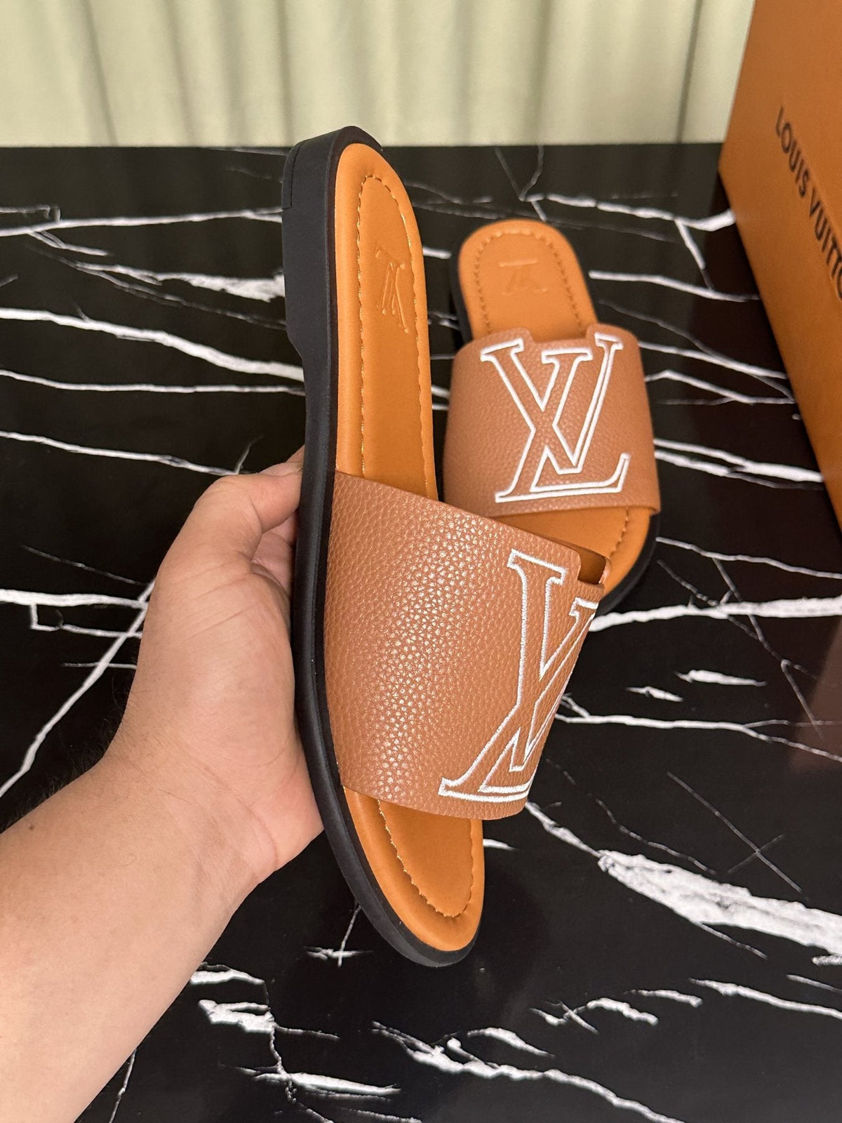 Louis Vuitton Men's Logo Strap Slide Sandals - Open Toe
