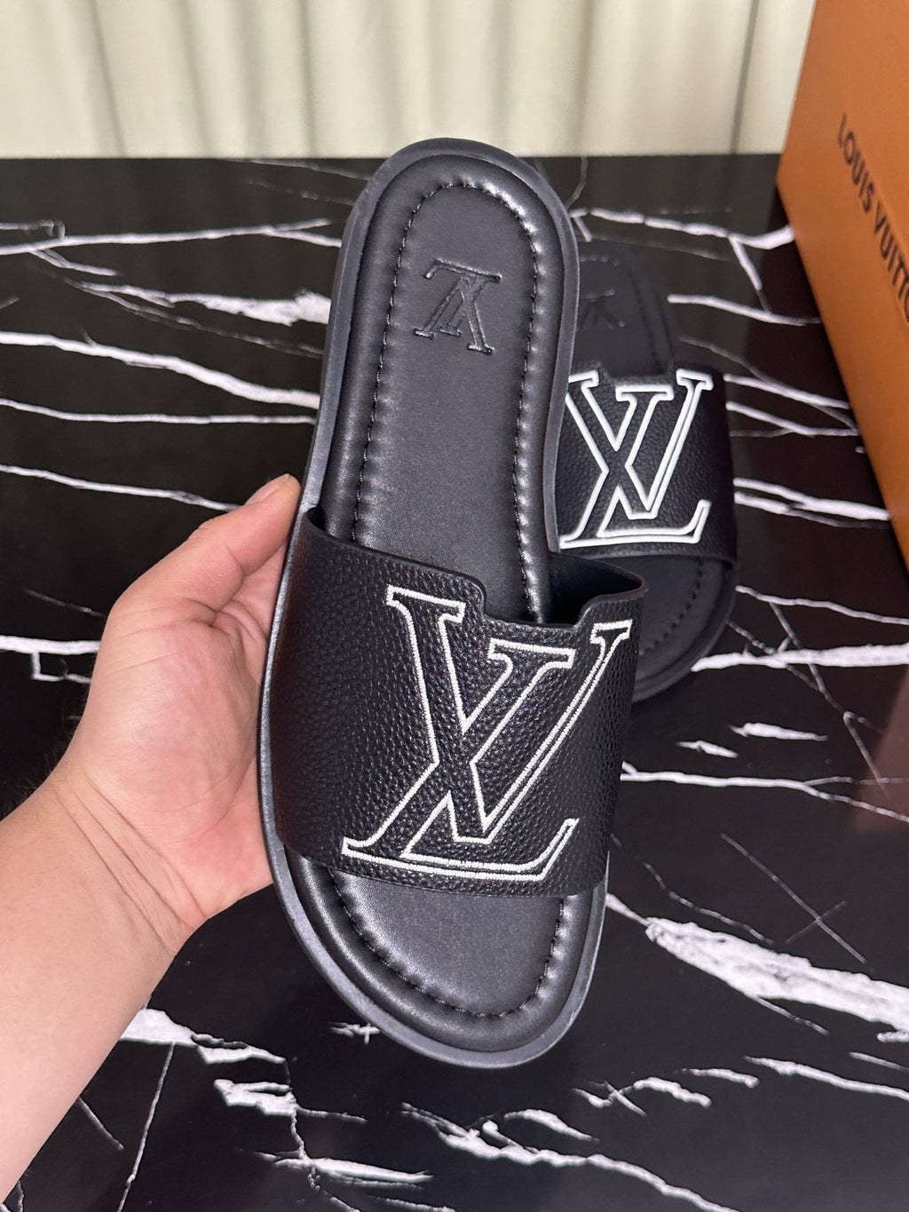 Louis Vuitton Men's Logo Strap Slide Sandals - Open Toe