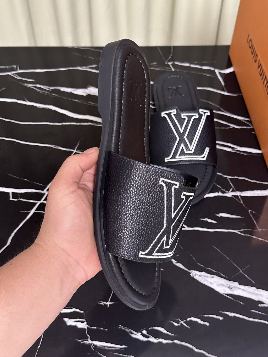 Louis Vuitton Men's Logo Strap Slide Sandals - Open Toe
