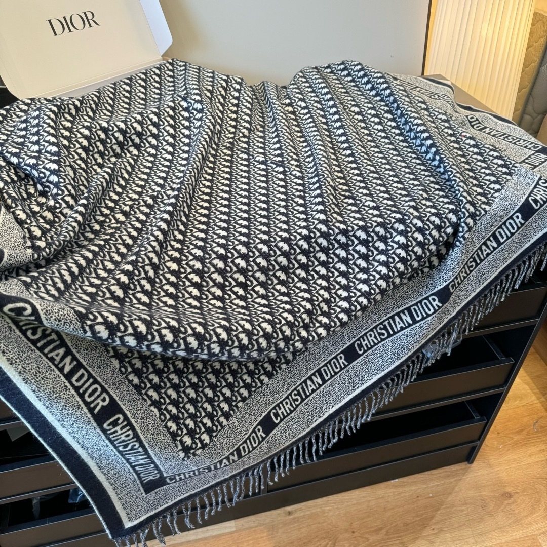 Dior Letter-Pattern Fringed Square Scarf