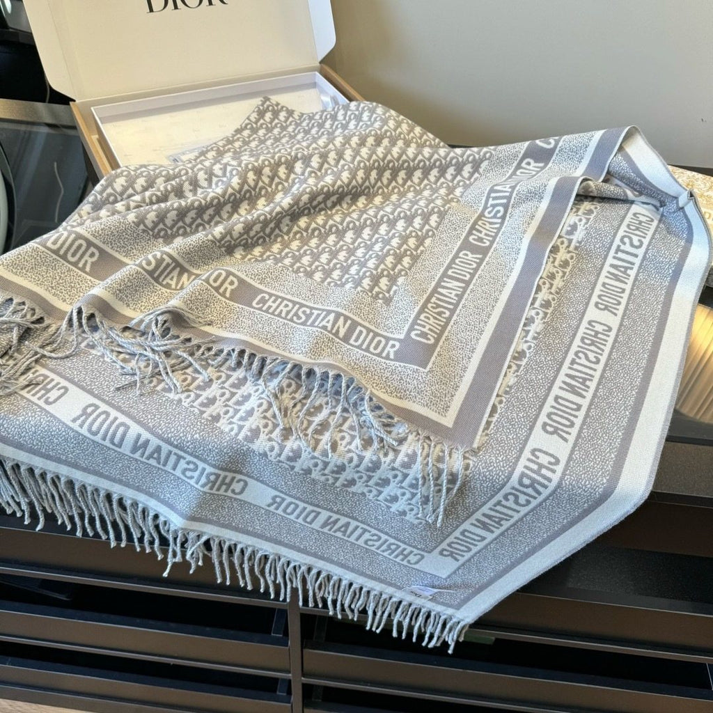 Dior Letter-Pattern Fringed Square Scarf