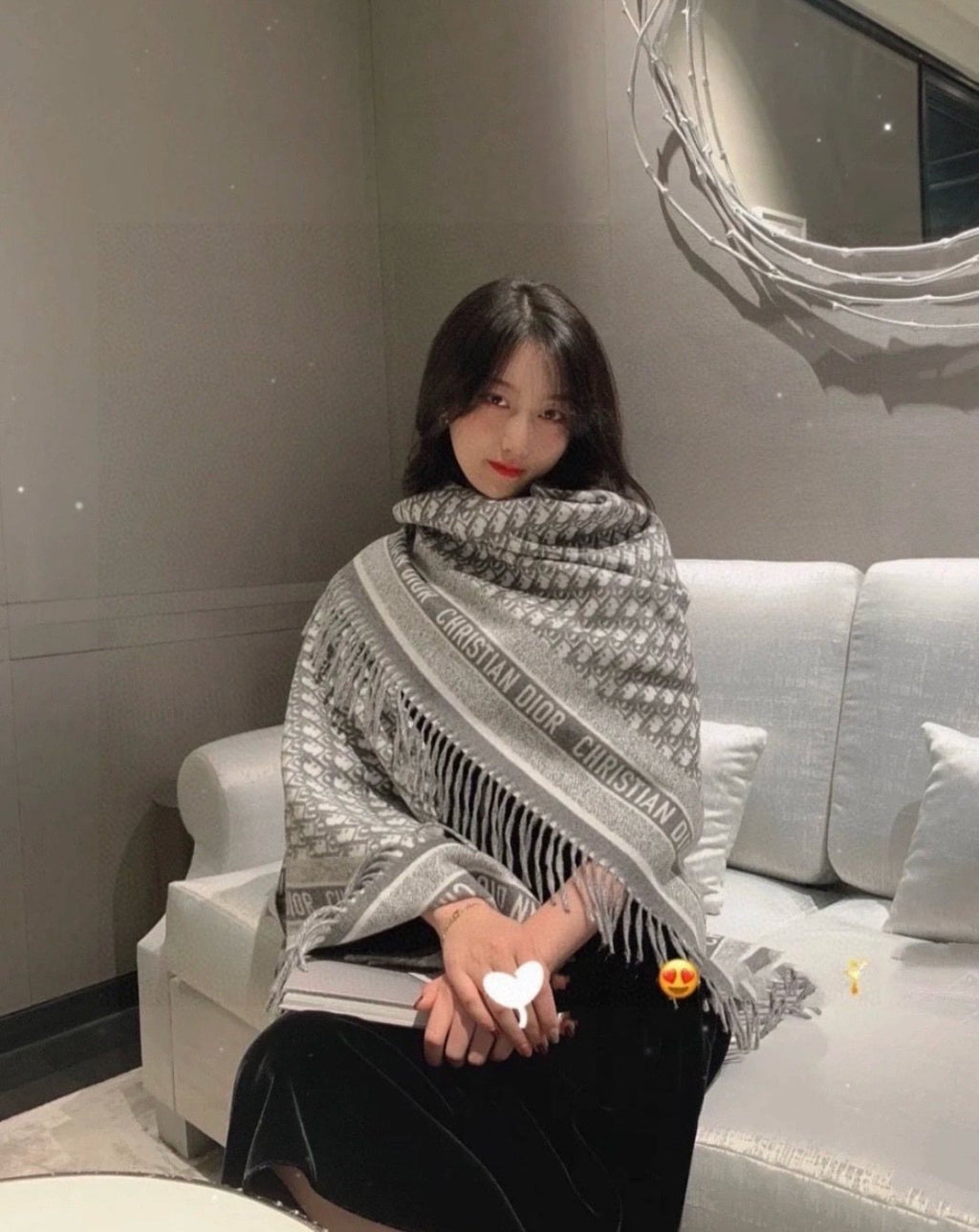 Dior Letter-Pattern Fringed Square Scarf